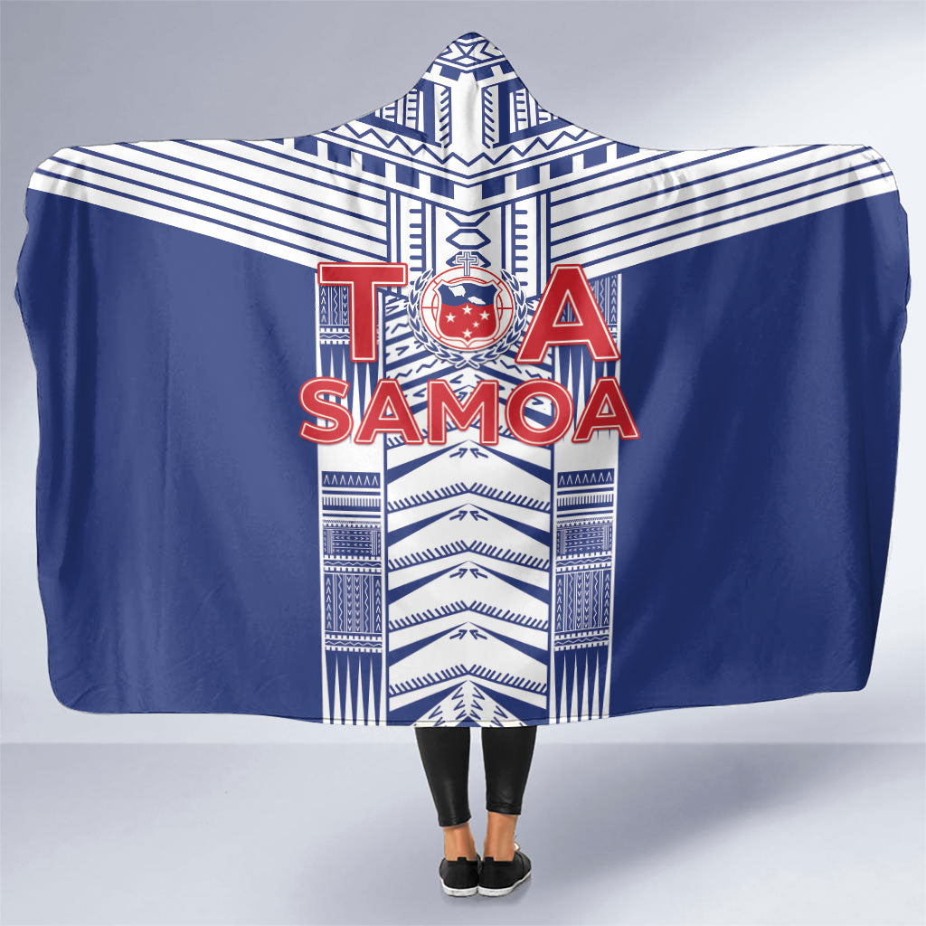 Rugby Toa Samoa Hooded Blanket Samoan Tatau Blue Version LT05 One Size Blue - Polynesian Pride