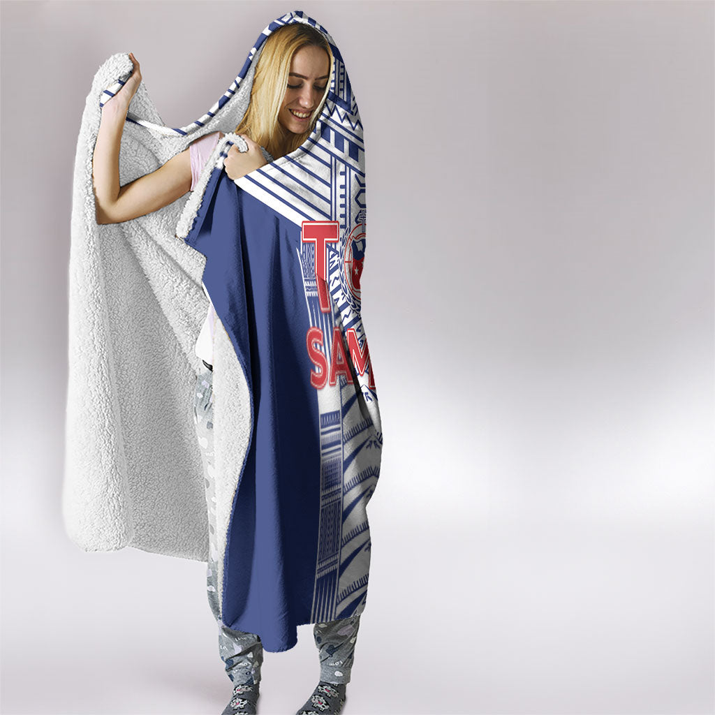 Rugby Toa Samoa Hooded Blanket Samoan Tatau Blue Version LT05 - Polynesian Pride