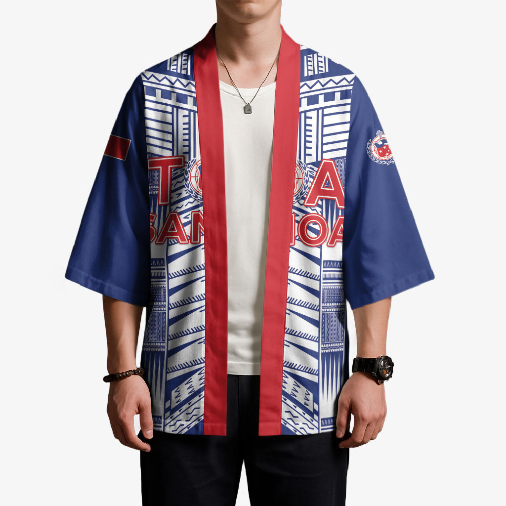 Custom Rugby Toa Samoa Kimono Samoan Tatau Blue Version LT05 - Polynesian Pride