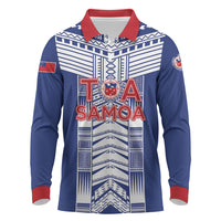 Custom Rugby Toa Samoa Long Sleeve Polo Shirt Samoan Tatau Blue Version LT05 Blue - Polynesian Pride
