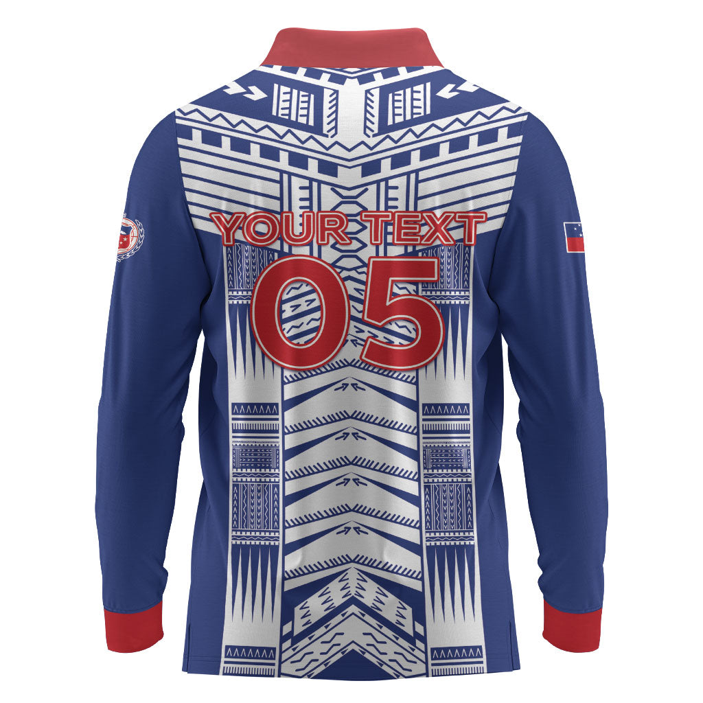 Custom Rugby Toa Samoa Long Sleeve Polo Shirt Samoan Tatau Blue Version LT05 - Polynesian Pride