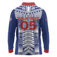 Custom Rugby Toa Samoa Long Sleeve Polo Shirt Samoan Tatau Blue Version LT05 - Polynesian Pride