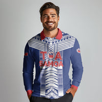 Custom Rugby Toa Samoa Long Sleeve Polo Shirt Samoan Tatau Blue Version LT05 - Polynesian Pride