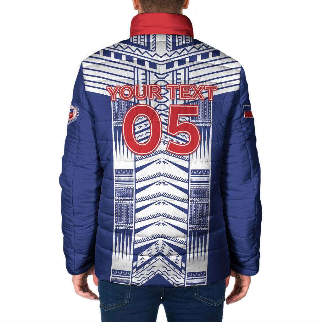Custom Rugby Toa Samoa Padded Jacket Samoan Tatau Blue Version LT05 - Polynesian Pride
