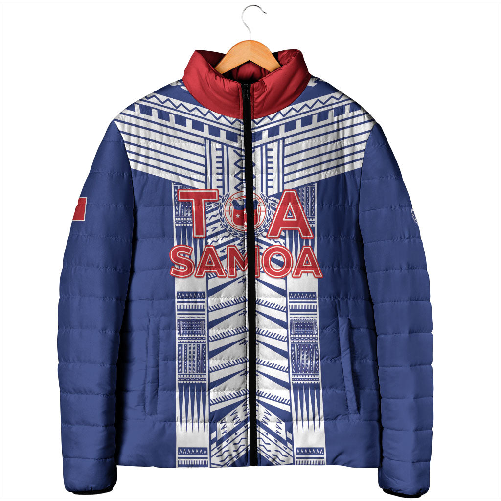 Custom Rugby Toa Samoa Padded Jacket Samoan Tatau Blue Version LT05 - Polynesian Pride