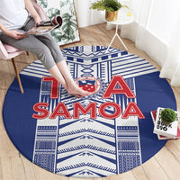 Rugby Toa Samoa Round Carpet Samoan Tatau Blue Version LT05 - Polynesian Pride