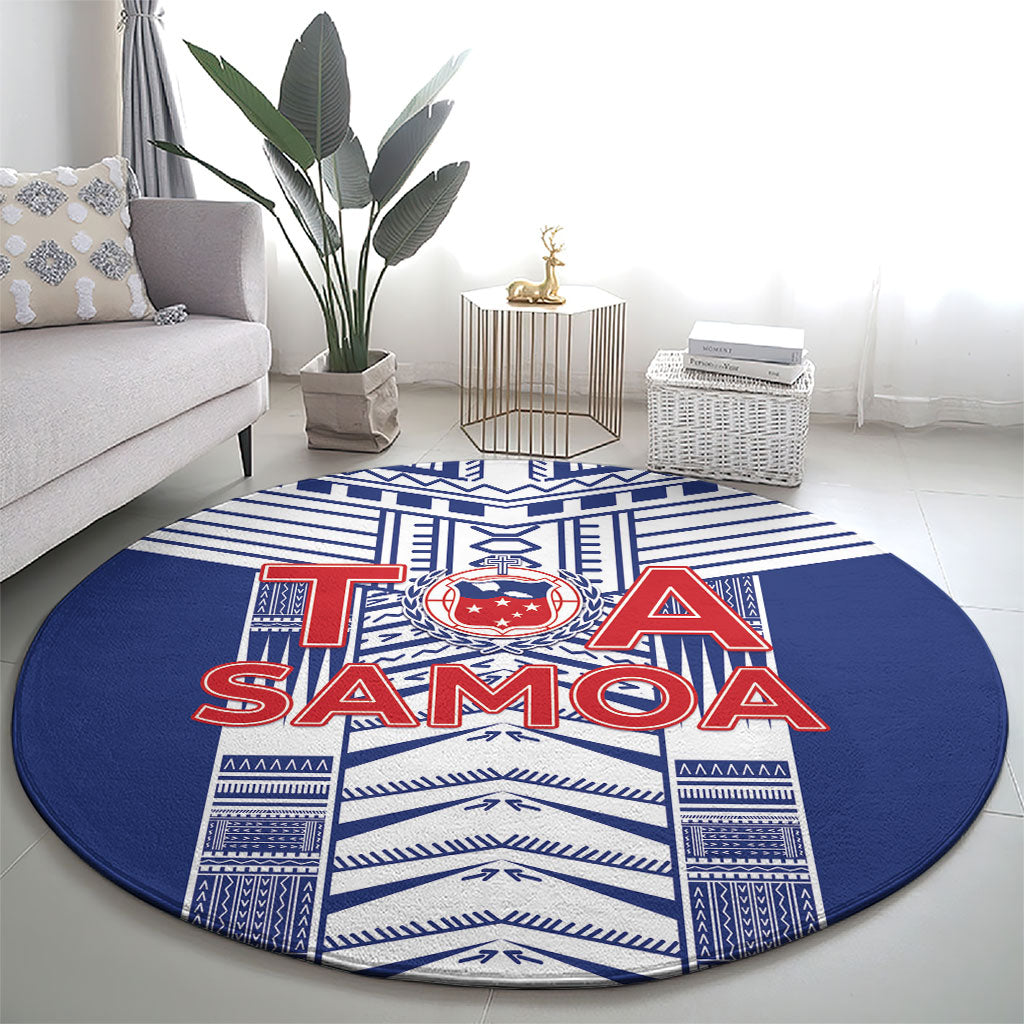 Rugby Toa Samoa Round Carpet Samoan Tatau Blue Version LT05 - Polynesian Pride