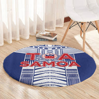 Rugby Toa Samoa Round Carpet Samoan Tatau Blue Version LT05 - Polynesian Pride