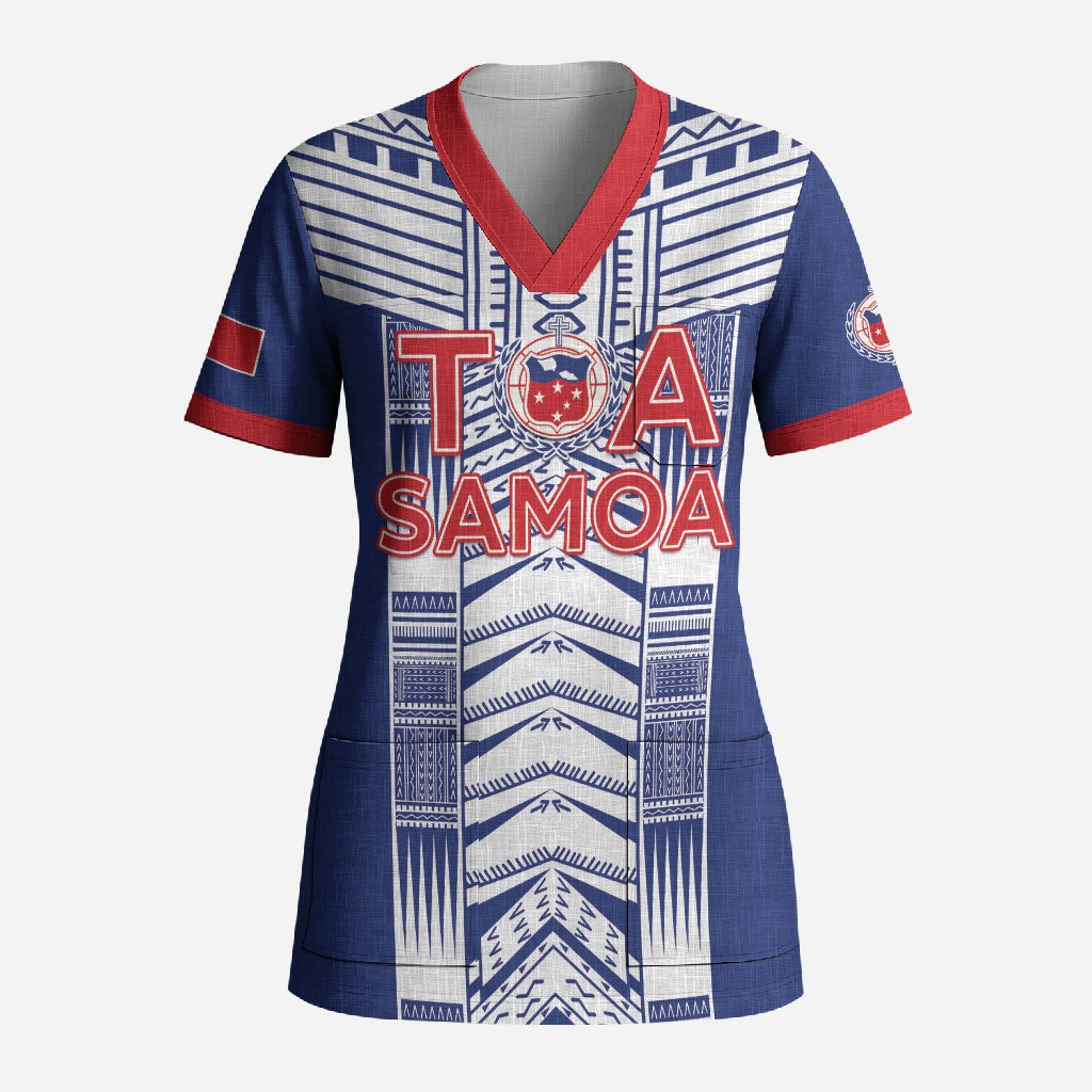 Custom Rugby Toa Samoa Scrub Top Samoan Tatau Blue Version LT05 Adult Blue - Polynesian Pride