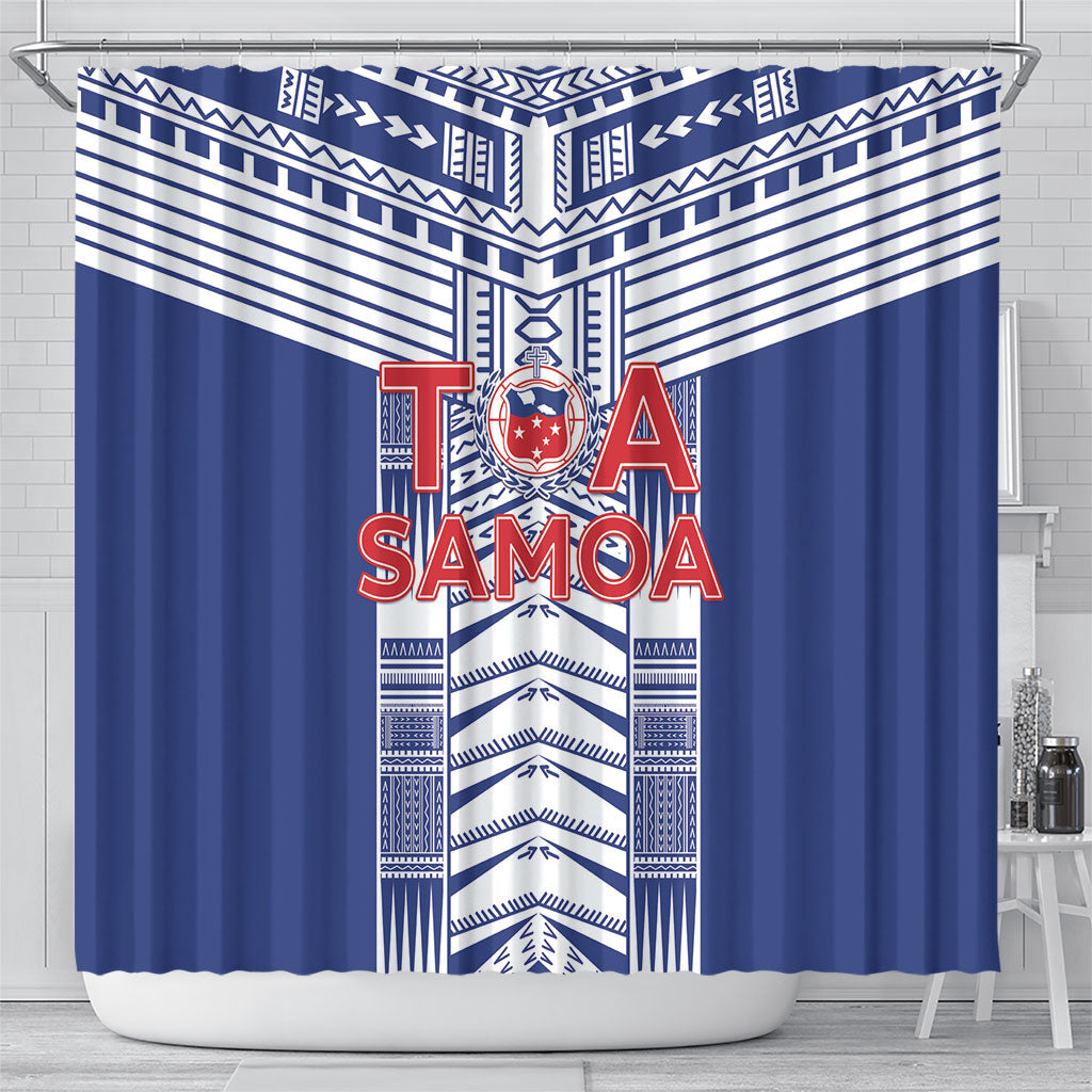 Rugby Toa Samoa Shower Curtain Samoan Tatau Blue Version LT05 - Polynesian Pride