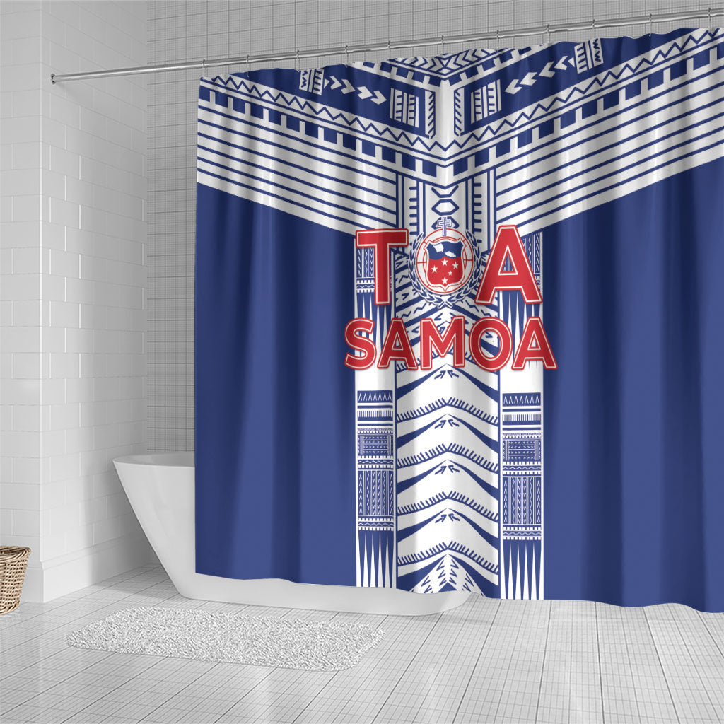 Rugby Toa Samoa Shower Curtain Samoan Tatau Blue Version LT05 - Polynesian Pride