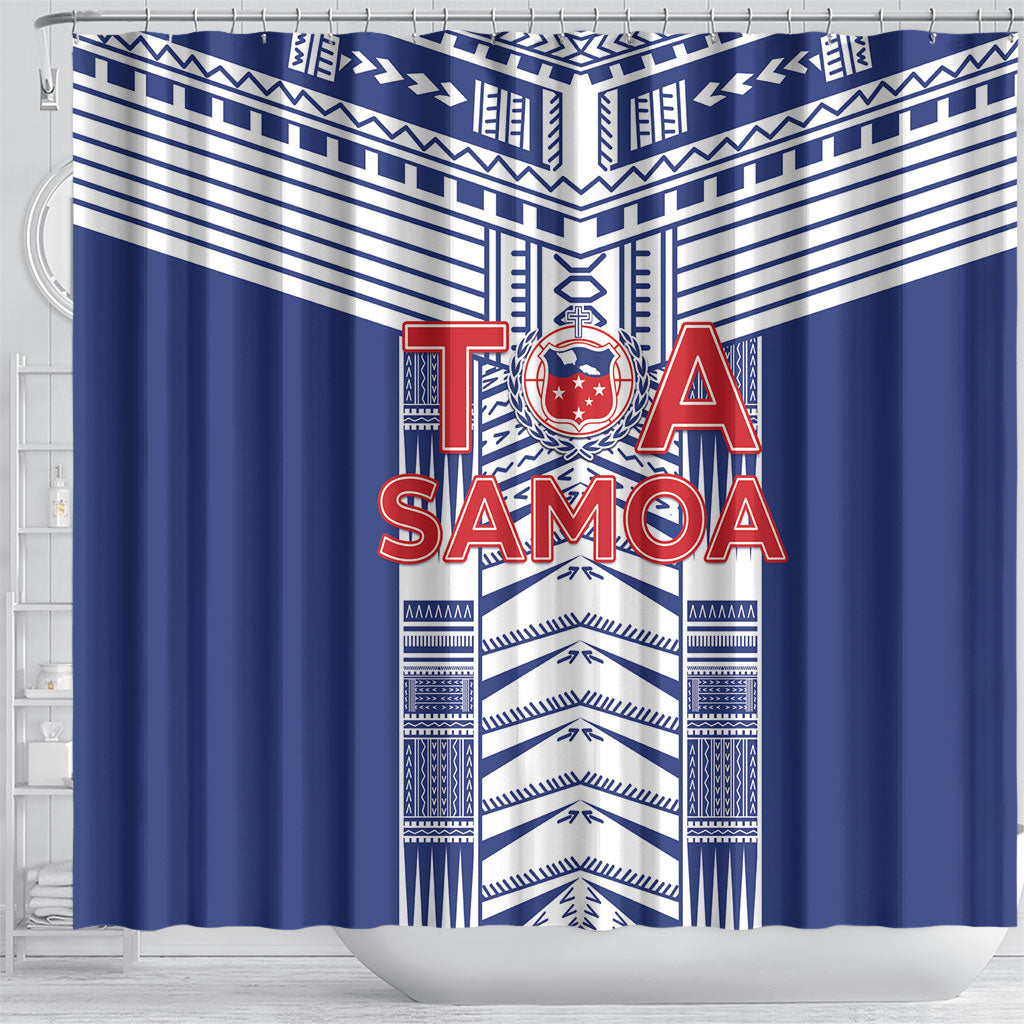 Rugby Toa Samoa Shower Curtain Samoan Tatau Blue Version LT05 - Polynesian Pride