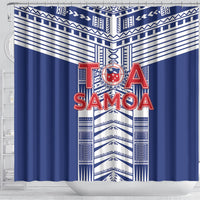 Rugby Toa Samoa Shower Curtain Samoan Tatau Blue Version LT05 - Polynesian Pride