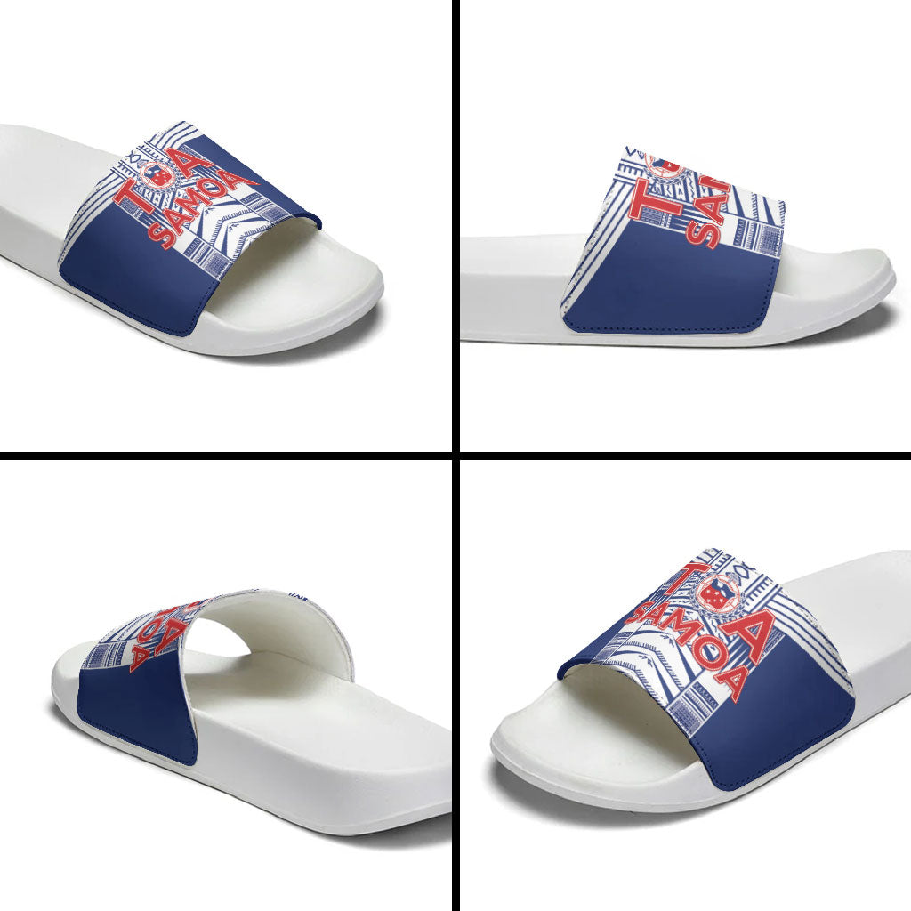 Rugby Toa Samoa Slide Sandals Samoan Tatau Blue Version LT05 - Polynesian Pride