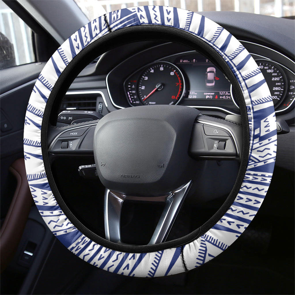 Rugby Toa Samoa Steering Wheel Cover Samoan Tatau Blue Version LT05 - Polynesian Pride