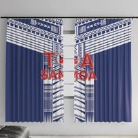 Rugby Toa Samoa Window Curtain Samoan Tatau Blue Version LT05 With Hooks Blue - Polynesian Pride