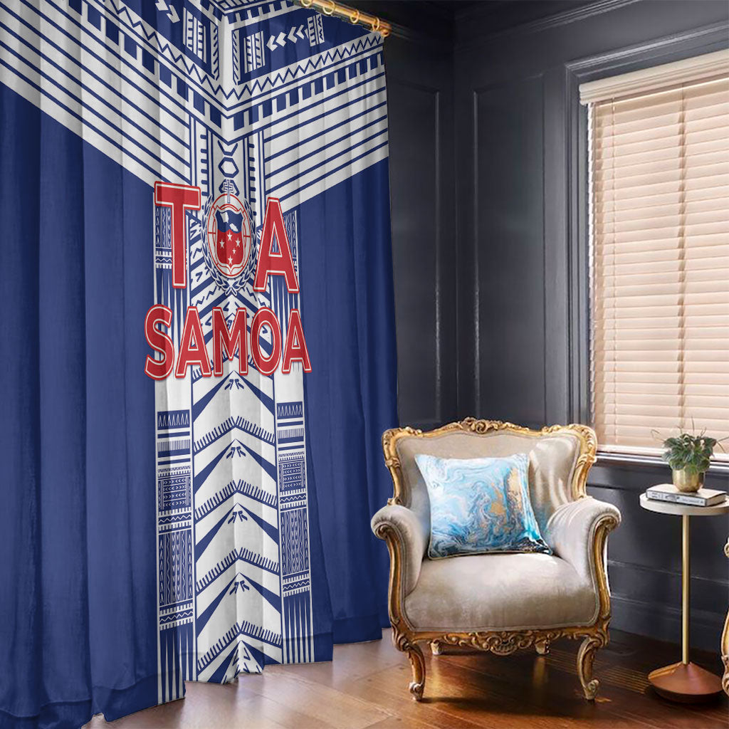 Rugby Toa Samoa Window Curtain Samoan Tatau Blue Version LT05 - Polynesian Pride
