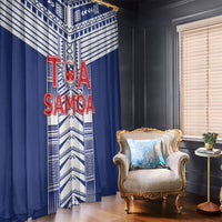 Rugby Toa Samoa Window Curtain Samoan Tatau Blue Version LT05 - Polynesian Pride