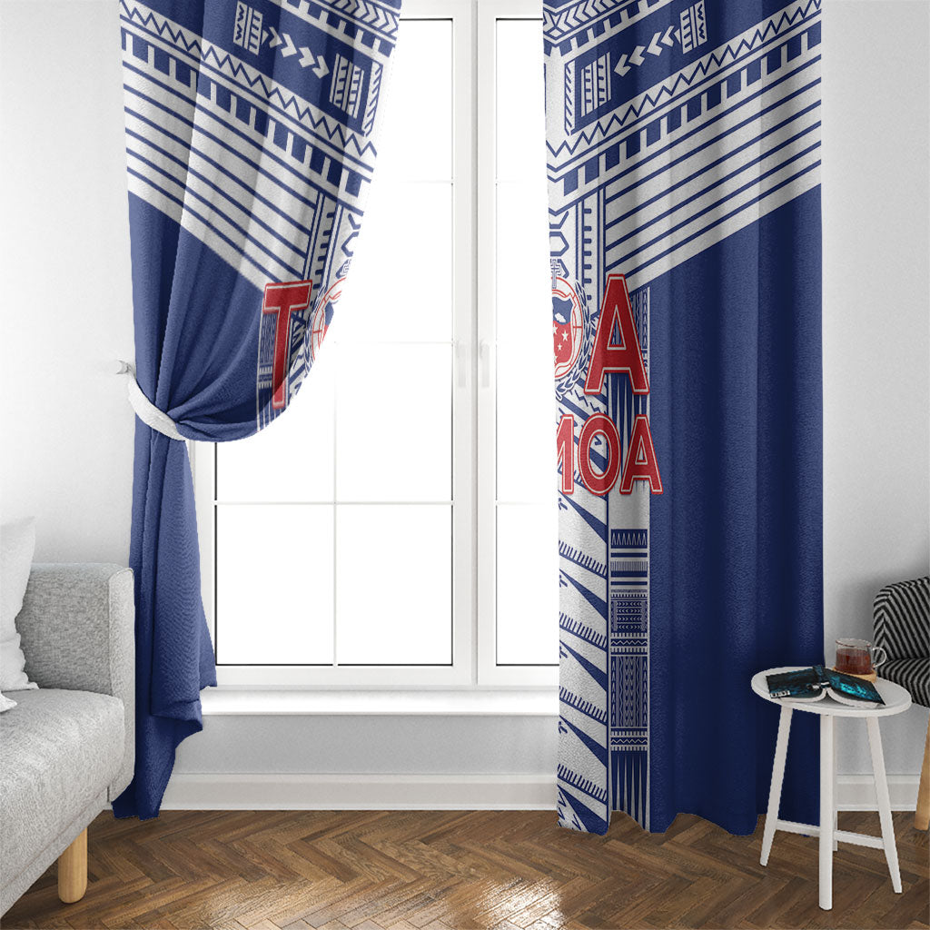 Rugby Toa Samoa Window Curtain Samoan Tatau Blue Version LT05 - Polynesian Pride