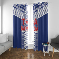 Rugby Toa Samoa Window Curtain Samoan Tatau Blue Version LT05 With Grommets Blue - Polynesian Pride