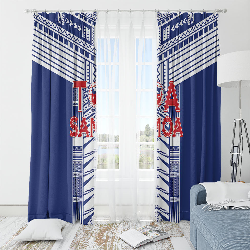 Rugby Toa Samoa Window Curtain Samoan Tatau Blue Version LT05 - Polynesian Pride