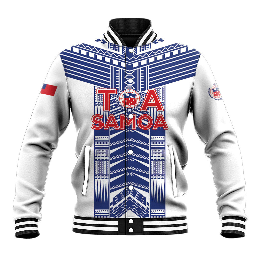 Custom Rugby Toa Samoa Baseball Jacket Samoan Tatau White Version LT05 Unisex White - Polynesian Pride