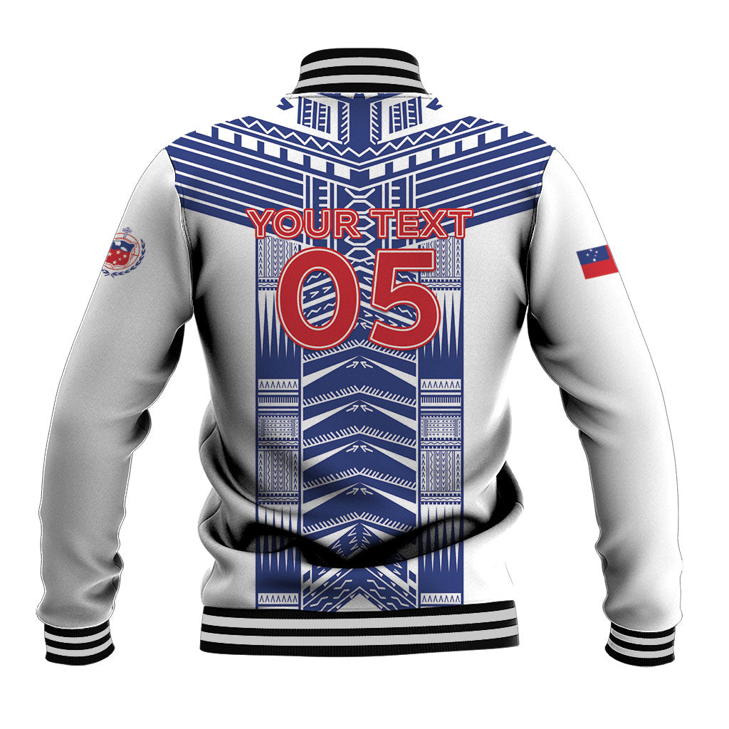 Custom Rugby Toa Samoa Baseball Jacket Samoan Tatau White Version LT05 - Polynesian Pride