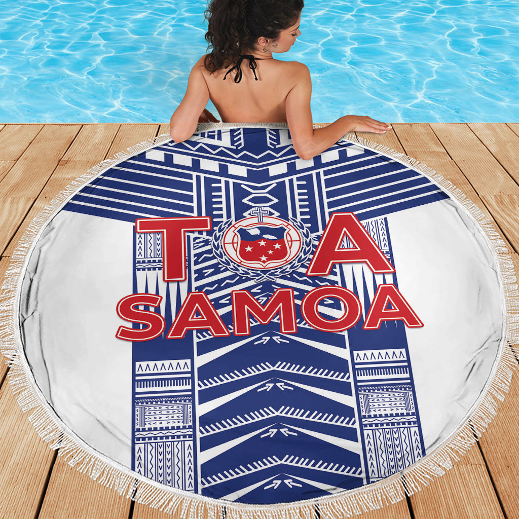 Rugby Toa Samoa Beach Blanket Samoan Tatau White Version LT05 - Polynesian Pride