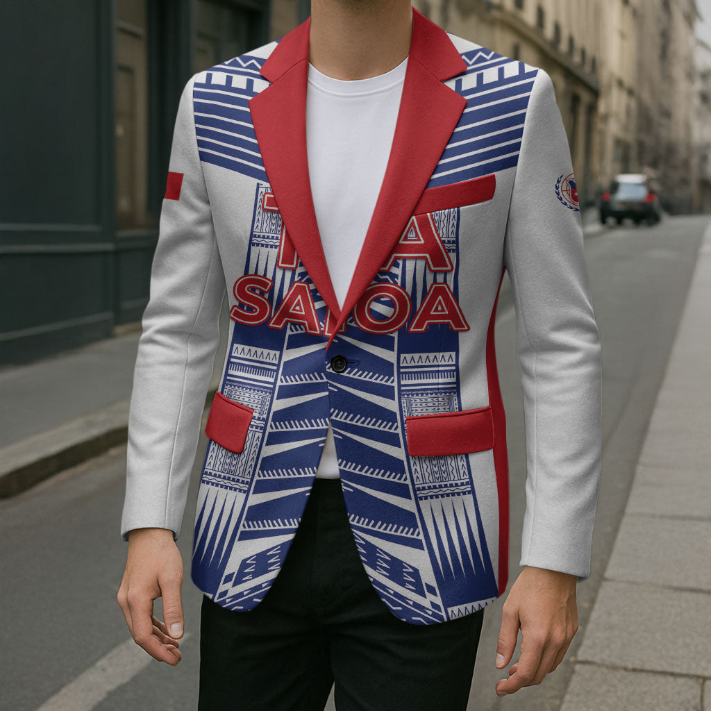 Custom Rugby Toa Samoa Blazer Samoan Tatau White Version LT05 - Polynesian Pride