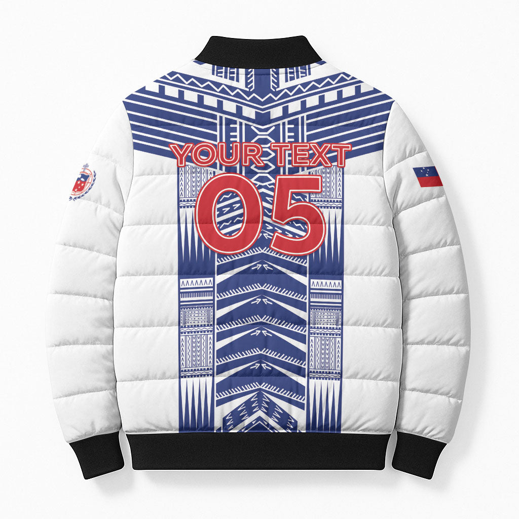 Custom Rugby Toa Samoa Bomber Puffer Jacket Samoan Tatau White Version LT05 - Polynesian Pride