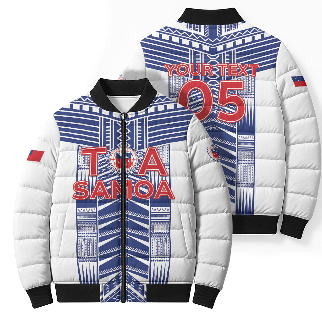 Custom Rugby Toa Samoa Bomber Puffer Jacket Samoan Tatau White Version LT05 - Polynesian Pride