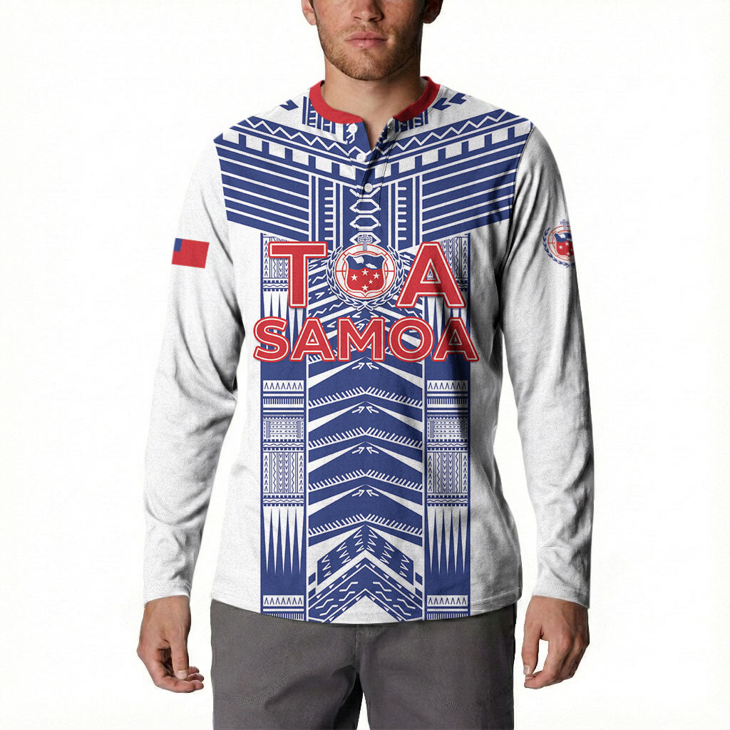 Custom Rugby Toa Samoa Button Sweatshirt Samoan Tatau White Version LT05 - Polynesian Pride