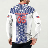 Custom Rugby Toa Samoa Button Sweatshirt Samoan Tatau White Version LT05 - Polynesian Pride