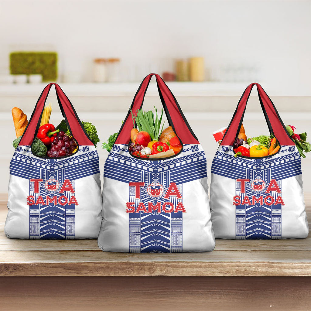 Rugby Toa Samoa Grocery Bag Samoan Tatau White Version LT05 3-pack One Size White - Polynesian Pride