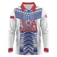 Custom Rugby Toa Samoa Long Sleeve Polo Shirt Samoan Tatau White Version LT05 White - Polynesian Pride