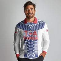 Custom Rugby Toa Samoa Long Sleeve Polo Shirt Samoan Tatau White Version LT05 - Polynesian Pride
