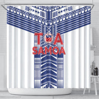 Rugby Toa Samoa Shower Curtain Samoan Tatau White Version LT05 - Polynesian Pride