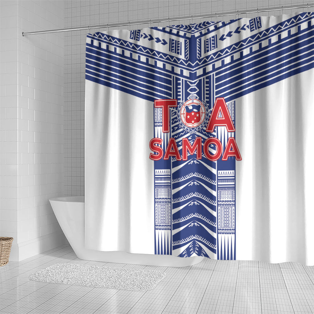 Rugby Toa Samoa Shower Curtain Samoan Tatau White Version LT05 - Polynesian Pride