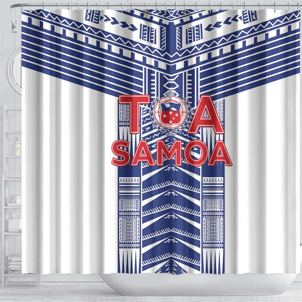 Rugby Toa Samoa Shower Curtain Samoan Tatau White Version LT05 - Polynesian Pride
