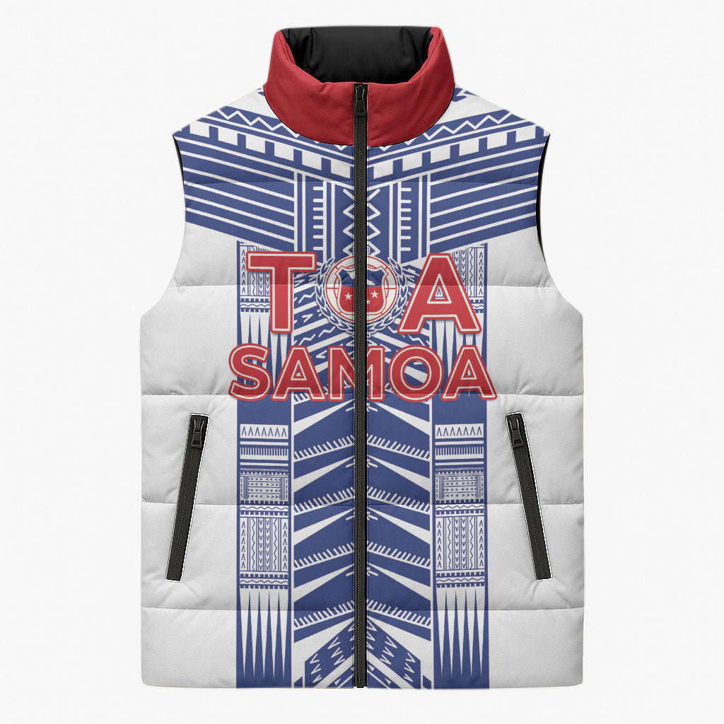 Custom Rugby Toa Samoa Sleeveless Puffer Jacket Samoan Tatau White Version LT05 Unisex White - Polynesian Pride