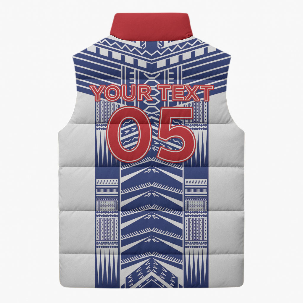 Custom Rugby Toa Samoa Sleeveless Puffer Jacket Samoan Tatau White Version LT05 - Polynesian Pride