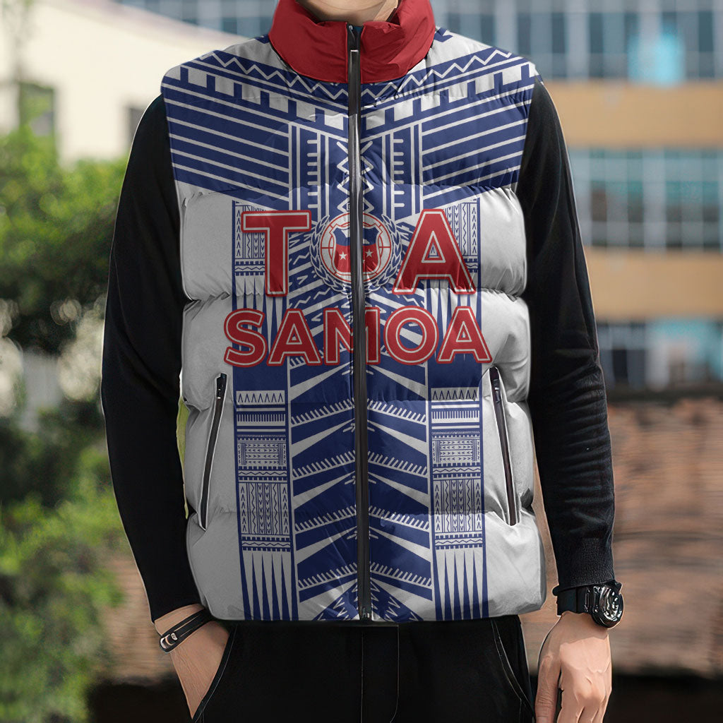 Custom Rugby Toa Samoa Sleeveless Puffer Jacket Samoan Tatau White Version LT05 - Polynesian Pride
