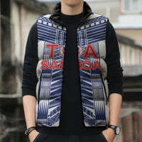 Custom Rugby Toa Samoa Sleeveless Puffer Jacket Samoan Tatau White Version LT05 - Polynesian Pride