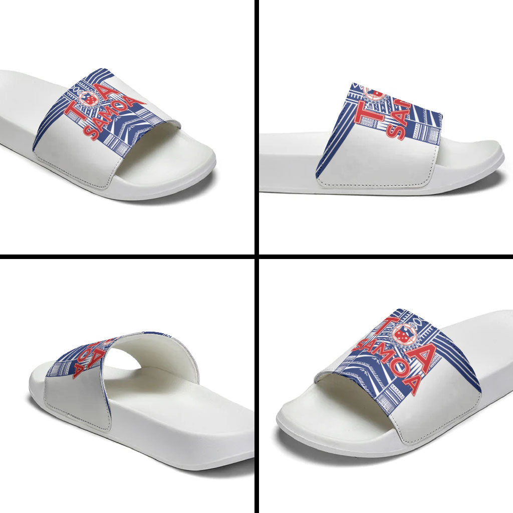 Rugby Toa Samoa Slide Sandals Samoan Tatau White Version LT05 - Polynesian Pride