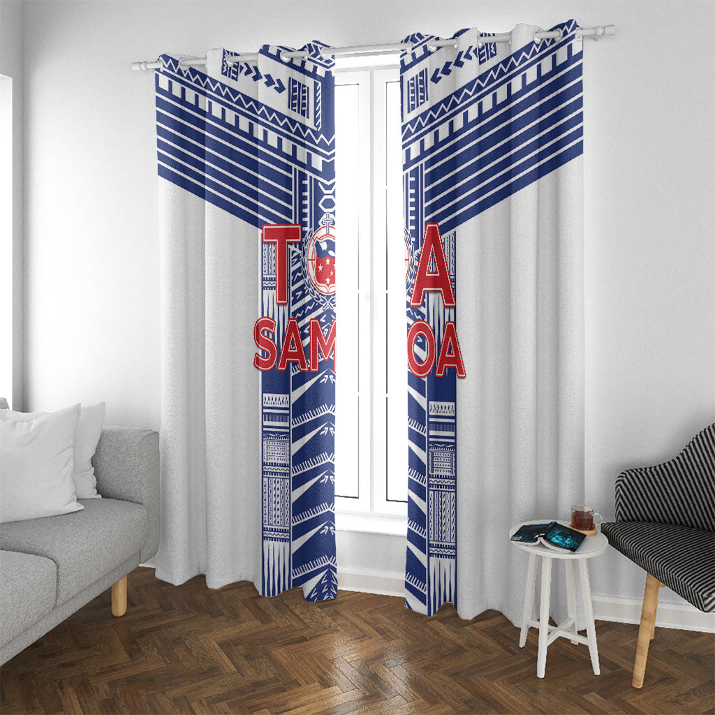 Rugby Toa Samoa Window Curtain Samoan Tatau White Version LT05 With Grommets White - Polynesian Pride