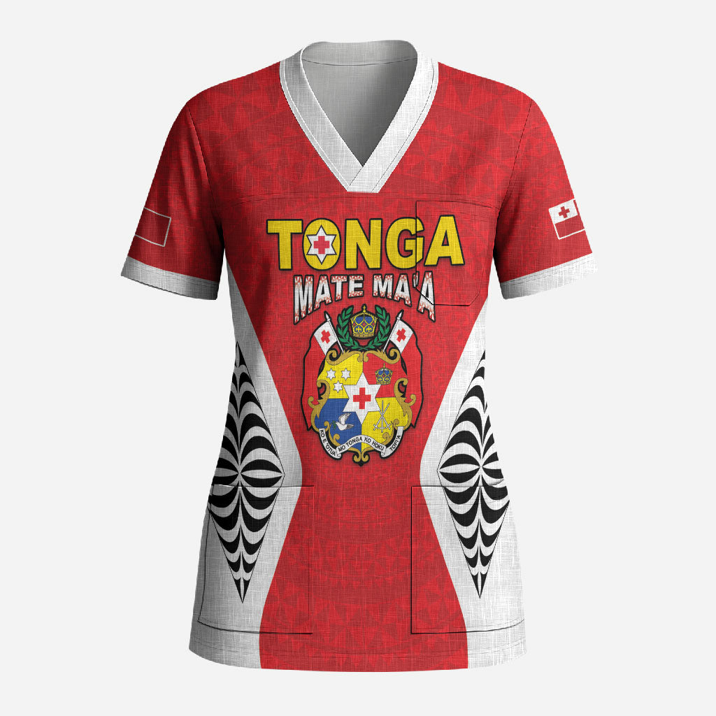 Custom 2026 Tonga Rugby XIII Scrub Top Sporty Style LT05 Adult Red - Polynesian Pride