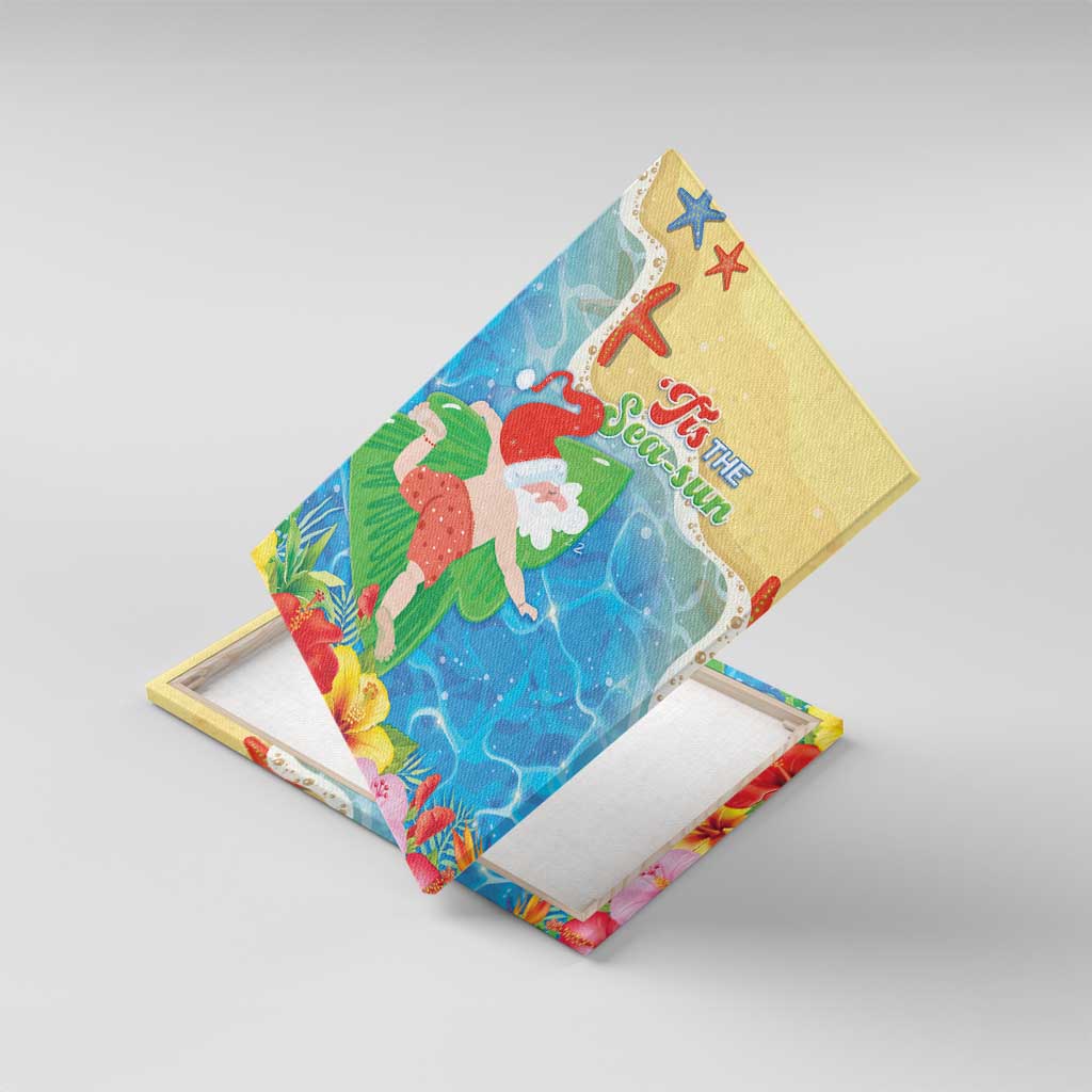 Christmas In Hawaii Canvas Wall Art Tis The Sea Sun LT05 With Frame Blue - Polynesian Pride