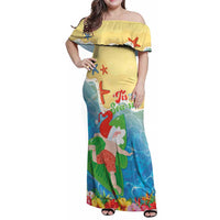Christmas In Hawaii Family Matching Off Shoulder Maxi Dress and Hawaiian Shirt Tis The Sea Sun LT05 Mom's Dress Blue - Polynesian Pride