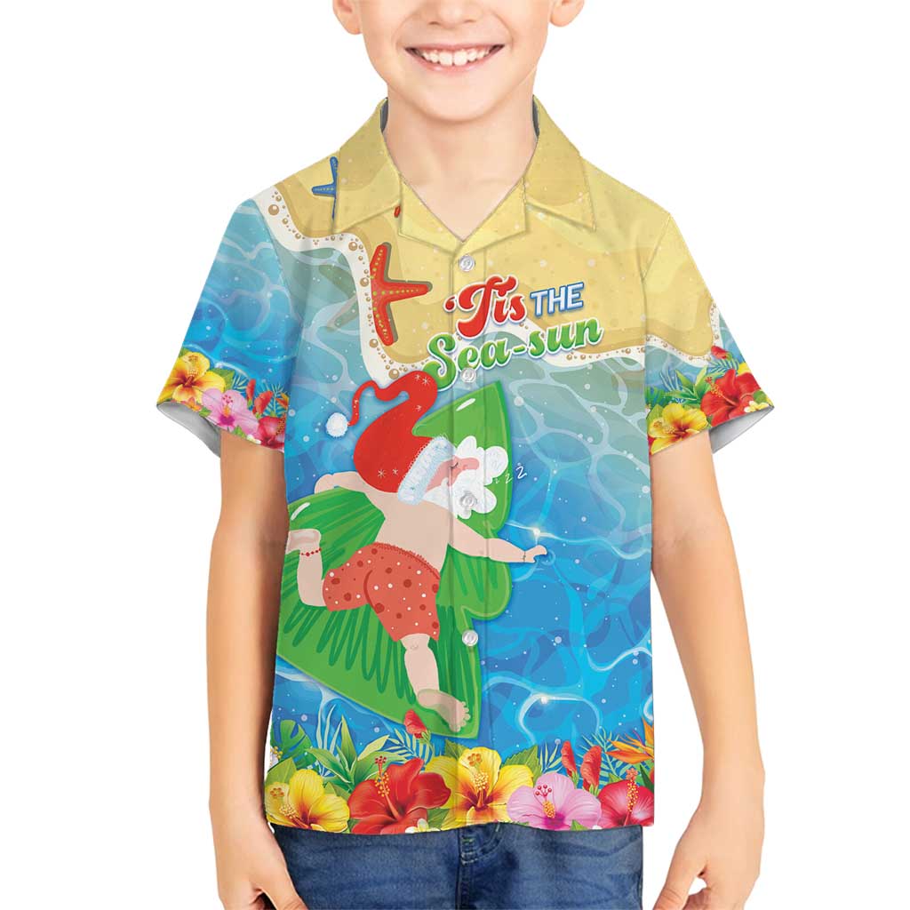 Christmas In Hawaii Family Matching Off Shoulder Maxi Dress and Hawaiian Shirt Tis The Sea Sun LT05 Son's Shirt Blue - Polynesian Pride