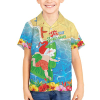Christmas In Hawaii Family Matching Off Shoulder Short Dress and Hawaiian Shirt Tis The Sea Sun LT05 Son's Shirt Blue - Polynesian Pride